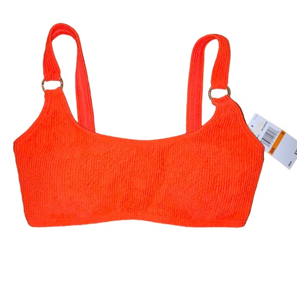 Michael Kors Textured Logo Ring Bralette Bikini Top - Sangria Small - Picture 1 of 7